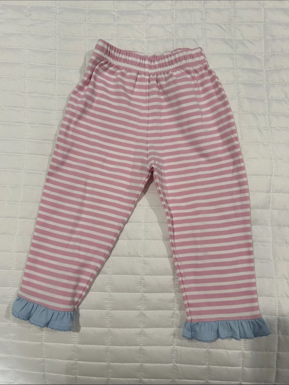 Girls' Pink & White Striped Set with Blue Ruffle Trim - Kids Matching Set